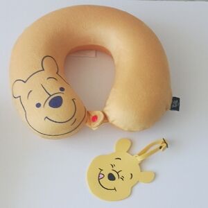 2 in 1 Winnie the Pooh Kids Neck Travel Pillow - Yellow & Luggage Tag